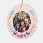 かわいいチェシャーキャットフローラリースピンククリスマス セラミックオーナメント (左)