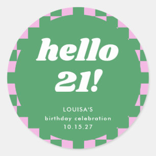 かわいいチェッカーボードピンクグリーン21歳カスタム誕生日 ラウンドシール
