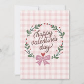 かわいいチェック柄のピンクのハッピー バレンタイン カード (正面)