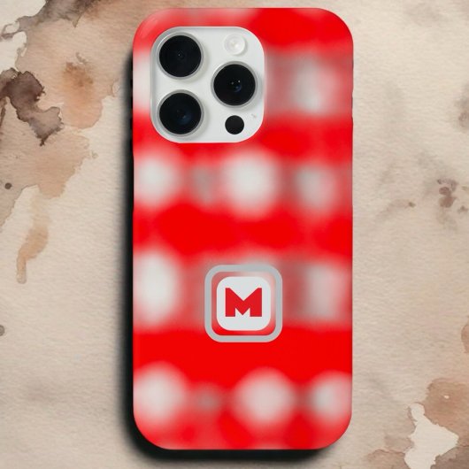 かわいいチェック柄の赤白グレー モノグラム クリスマス Case-Mate iPhoneケース