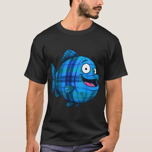 かわいいチェック柄の魚 Tシャツ (正面)