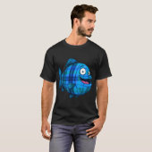 かわいいチェック柄の魚 Tシャツ (正面フル)