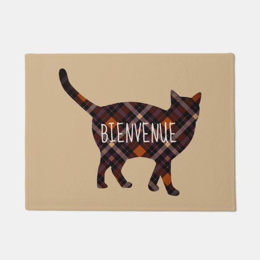 かわいいチェック猫 - Bienvenue ドアマット (正面)