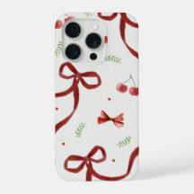 かわいいチェリーと赤いリボンの模様のスマホケース