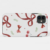 かわいいチェリーと赤いリボンパターンのスマホケース Case-Mate iPhoneケース (裏面(横))