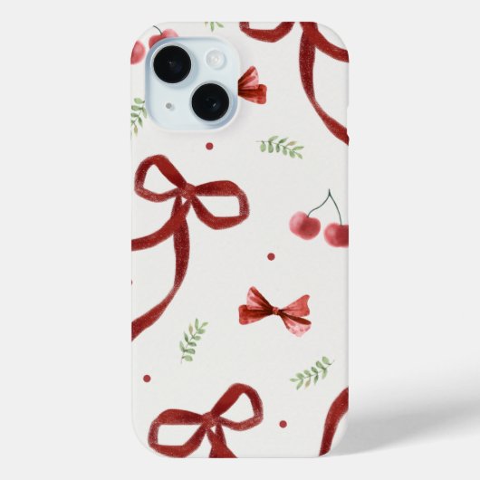 かわいいチェリーと赤いリボンパターンのスマホケース Case-Mate iPhoneケース (裏面)