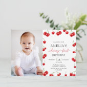 かわいいチェリーガール ベリー ファーストバースデーパーティー 招待状 (スタンド正面)