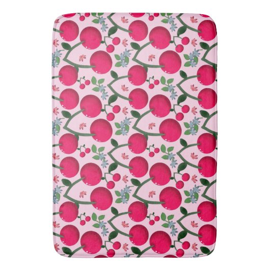 かわいいチェリーパターン 光沢のあるかわいい果物 バスマット (正面縦)
