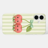 かわいいチェリーペアのサージグリーンのストライプのフォン Case-Mate iPhoneケース (裏面 (横))