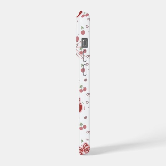 かわいいチェリーホンケース ハートとリボン iPhoneケース (左側面)