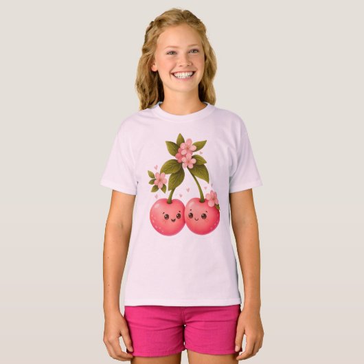 かわいいチェリーラブステッカー Tシャツ (正面フル)