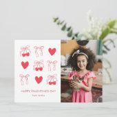 かわいいチェリー コケッタ リボン 赤 バレンタインデー フォト シーズンカード (スタンド正面)