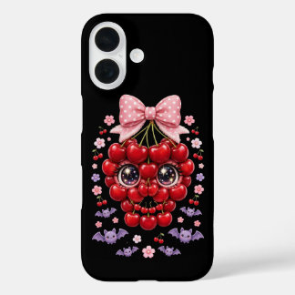 かわいいチェリー ドクロ リボン フォンケース ハロウィン かわいい iPhone 16ケース