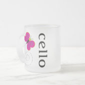 かわいいチェロの蝶音楽デザイン フロストグラスマグカップ (正面左)