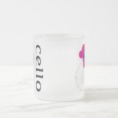 かわいいチェロの蝶音楽デザイン フロストグラスマグカップ (中央)