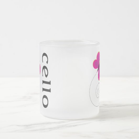 かわいいチェロの蝶音楽デザイン フロストグラスマグカップ (中央)