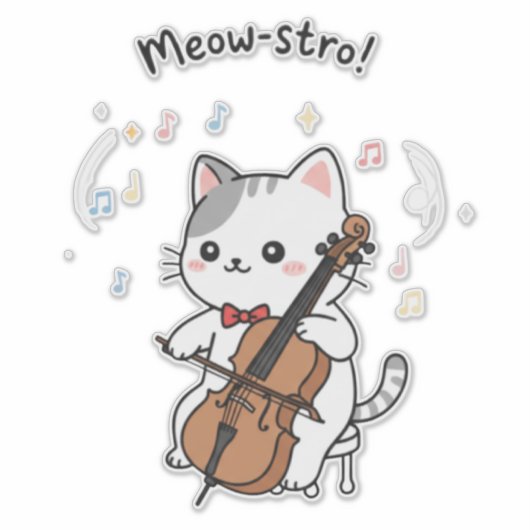 かわいいチェロ 猫 ミュージシャン シール (正面)