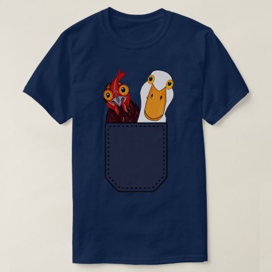 かわいいチキンとアヒルをポケットに Tシャツ (デザイン正面)
