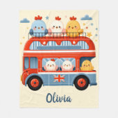 かわいいチキンとロンドンバス フリースブランケット (正面)