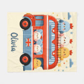 かわいいチキンとロンドンバス フリースブランケット (正面(横))