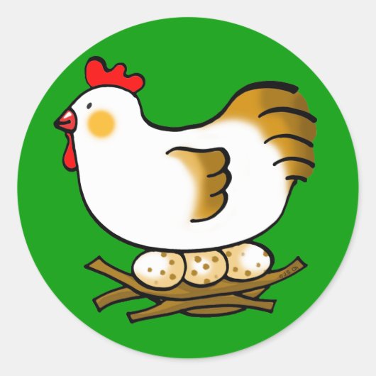 かわいいチキンと卵 ラウンドシール (正面)