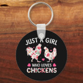 かわいいチキンの花を鶏に愛す少女 キーホルダー (正面)