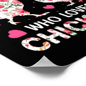 かわいいチキンの花を鶏に愛す少女 ポスター (角)