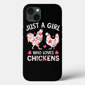 かわいいチキンの花を鶏に愛す少女 iPhone 13ケース
