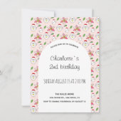 かわいいチキンイラストレーションピンク 案内状 (正面)