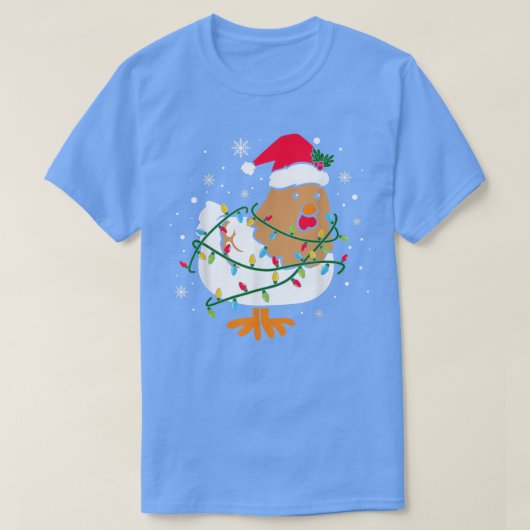 かわいいチキンクリスマスツリーライト農家動物L Tシャツ (デザイン正面)