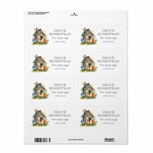 かわいいチキンクープファーム卵カートン ラベル (フルシート)