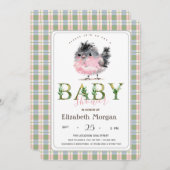 かわいいチキングリーンピンクプライド赤ちゃんシャワー 招待状 (正面/裏面)