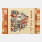 かわいいチキンコープウェルカムアドイン文字 キッチンタオル (横)