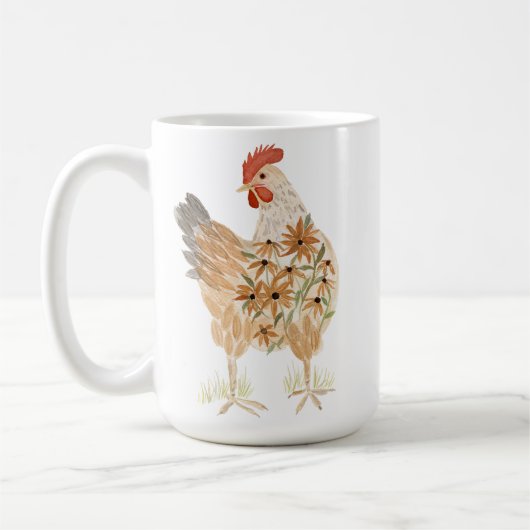 かわいいチキンマグカップ水彩花 コーヒーマグカップ (左)