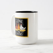 かわいいチキン好きの人がモノグラムを加える ツートーンマグカップ (正面左)