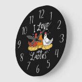 かわいいチキン愛好家ワードアート大きな時計 ラージ壁時計 (傾斜)