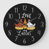 かわいいチキン愛好家ワードアート大きな時計 ラージ壁時計 (正面)