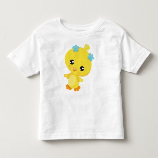 かわいいチキン、ベビーチキン、雛、花 トドラーTシャツ (正面)