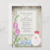 かわいいチキン、卵、リース、チューリップ赤ちゃんシャワー 招待状 (裏面)