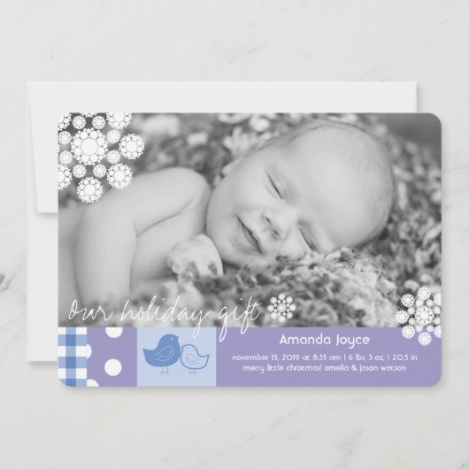 かわいいチックスお洒落と雪片フォト誕生 シーズンカード (正面)