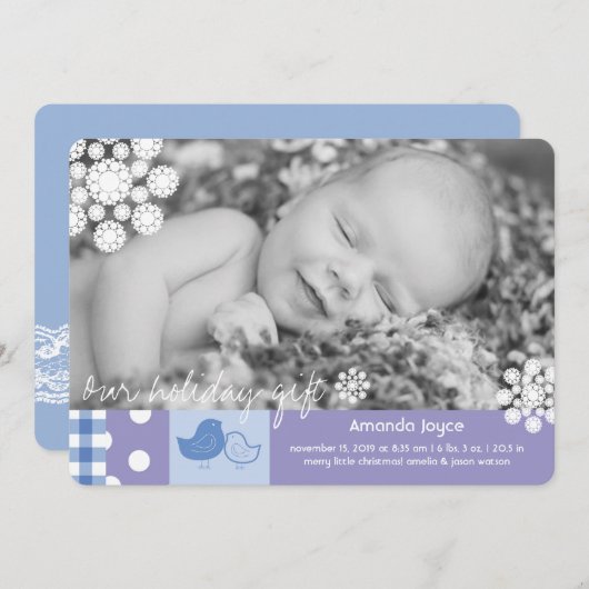 かわいいチックスお洒落と雪片フォト誕生 シーズンカード (正面/裏面)