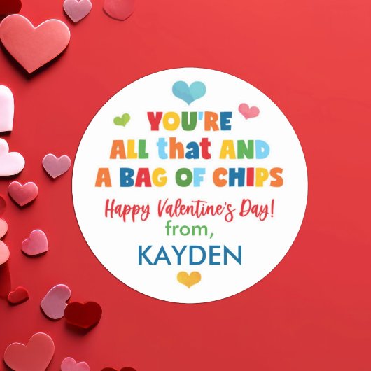 かわいいチップバッグスクールバレンタインデー ラウンドシール