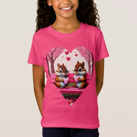 かわいいチップモンキーとキャンディハート Tシャツ (正面)