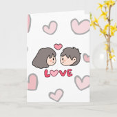 かわいいチビカップル「LOVE」折りたたみグリーティングカード - Ro カード (黄色い花)