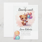 かわいいチビクマの出産おめでとう招待状 招待状 (正面/裏面)