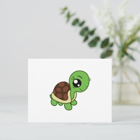 かわいいチビメイクのカメの女の子 クワイイ ポストカード (スタンド正面)