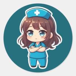 かわいいチビ看護師 - プロフェッショナルな落ち着き ラウンドシール
