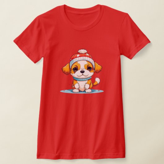 かわいいチビ キュートな漫画のクリスマス子犬 Tシャツ (レイダウン)