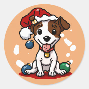 かわいいチビ(小さくかわいく書いた感じ)かわいいジャックラッセルテリアクリスマス ラウンドシール