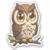 かわいいチビ(小さくかわいく書いた感じ)かわいいフクロウのシール シール (正面)